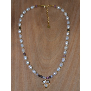 Naszyjnik z pereł rzecznych i kolorowego turmalinu